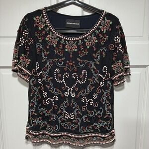 Zadig & Voltaire Deluxe Women blouse Size Medium Embroidered Black Floral Casual